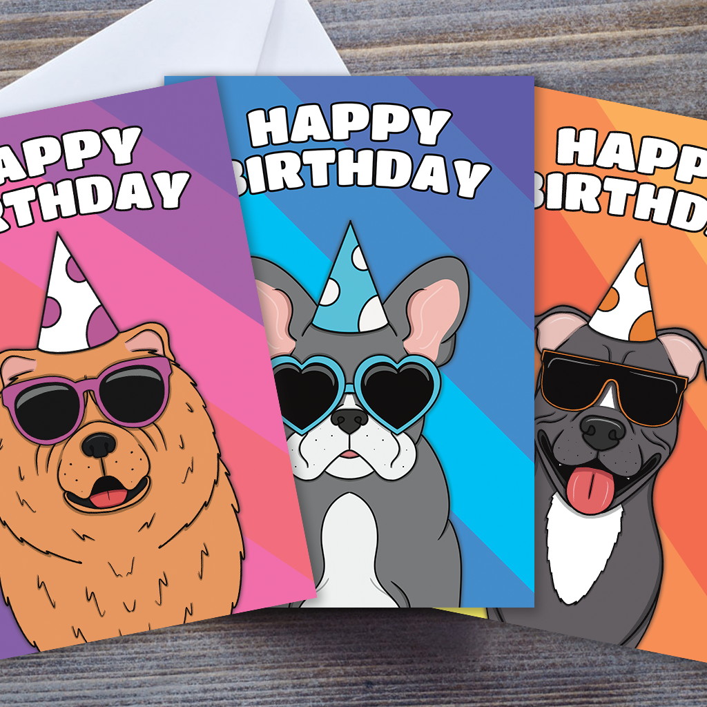 Colourful Dog Birthday Card Collection