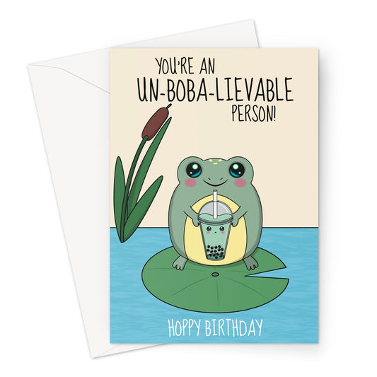 Cute Frog Boba Tea Birthday Card