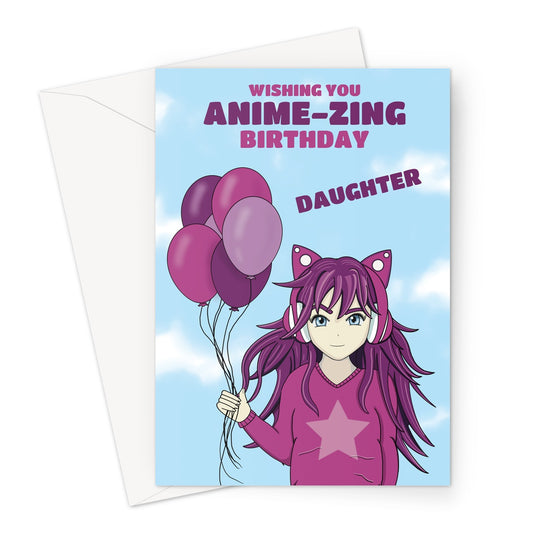 Kawaii anime girl birthday card for a Daughter.