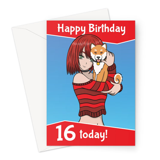 Happy 16th Birthday - Japanese Style Girl And Dog
