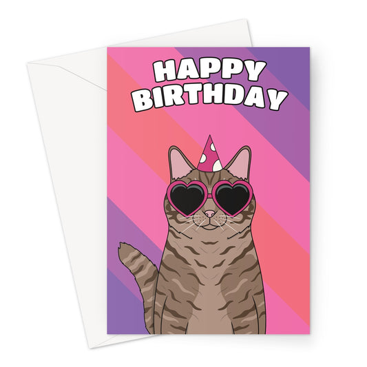 Pink Tabby Cat Birthday Card