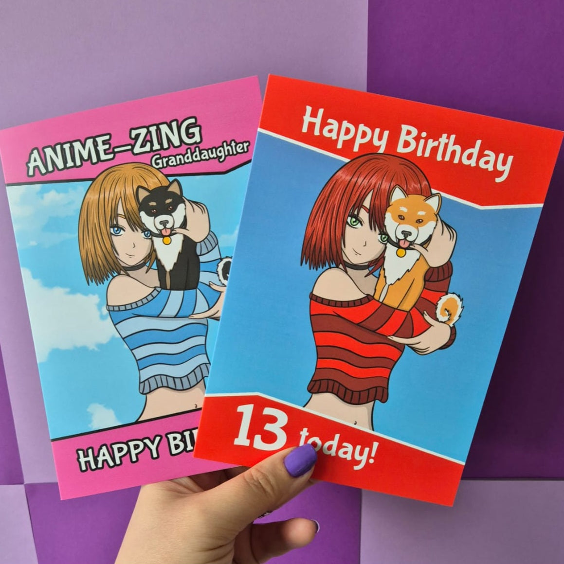 Anime Girl And Shiba Inu Dog Birthday Cards