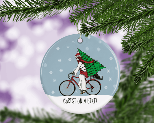 Funny Jesus Christmas Tree Bauble - Christ On A Bike
