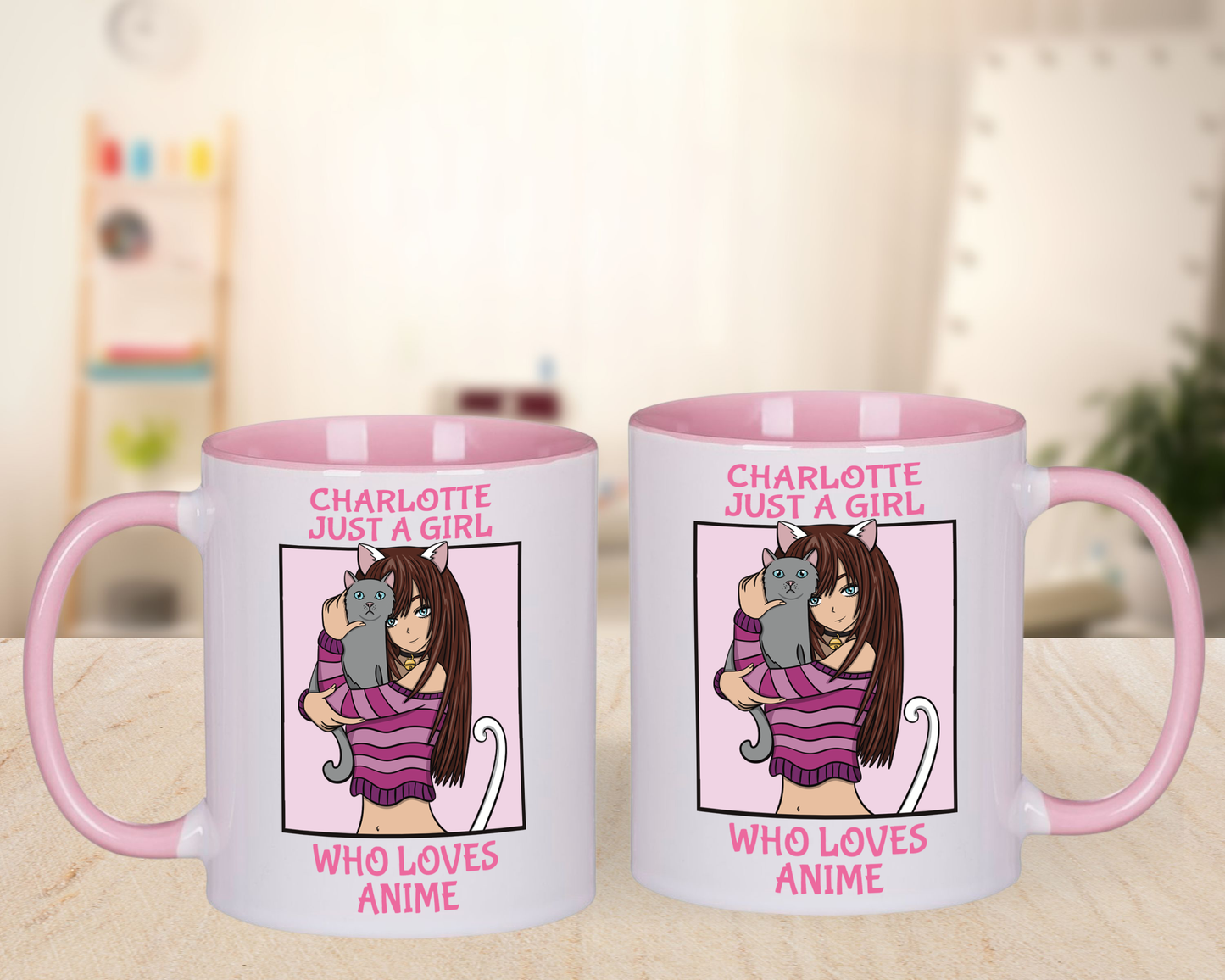 Personalised Anime Girl Tea & Coffee Mug - Just A Girl Who Loves Anime - Front And Back