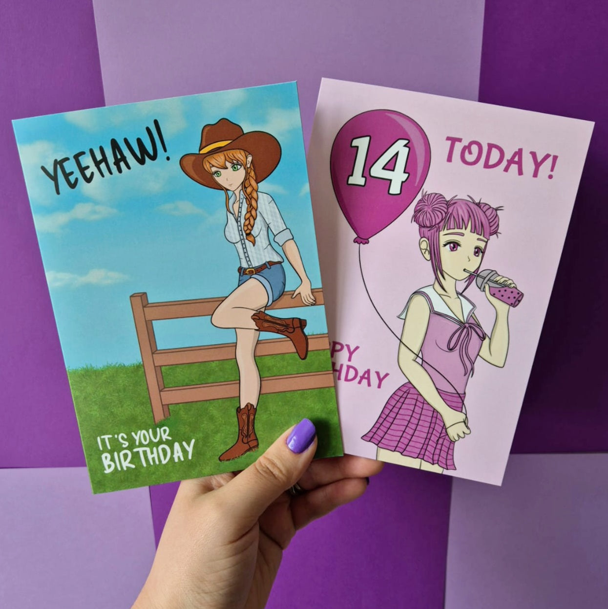 Anime Birthday Cards - Cowgirl And Pink Age 14 