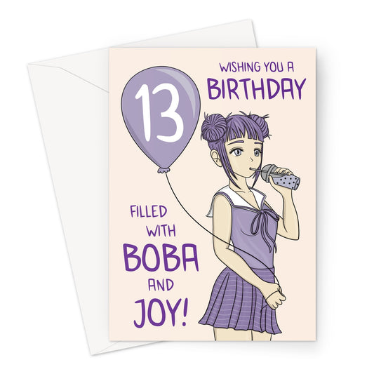 Bubble Tea Girl 13th Birthday Card