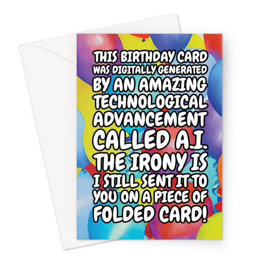 A funny joke birthday card about AI generated art