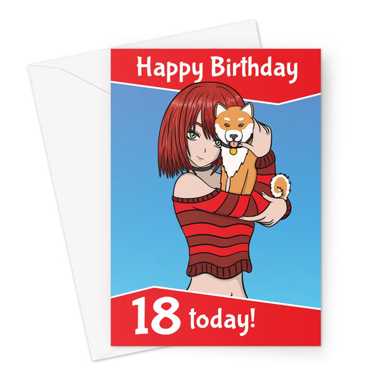 18th Birthday Card For Her - Anime Girl And Dog