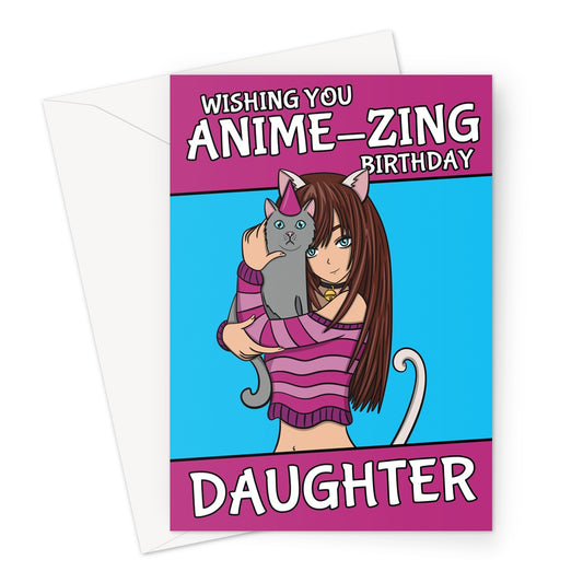 Daughter Birthday Card With Anime Girl Illustration