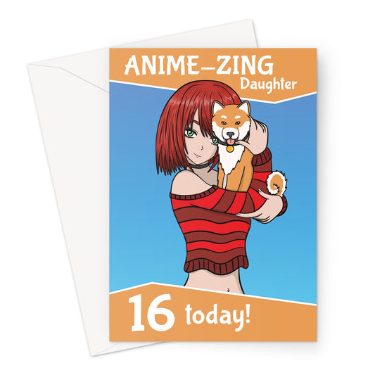 Daughter 16th Birthday Card - Anime Girl And Dog