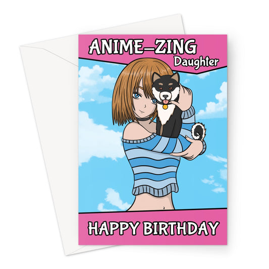 Daughter Birthday Card - Cute Anime Girl And Dog
