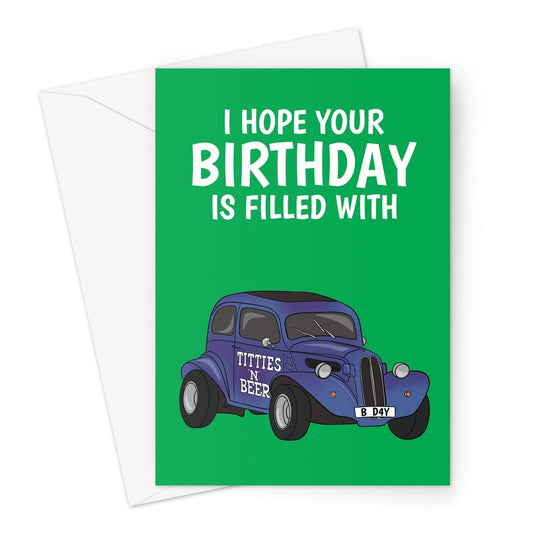 Funny birthday card for him featuring the grand tour's titties n beer car