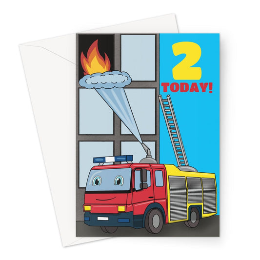 Age 2 today fire engine birthday card.