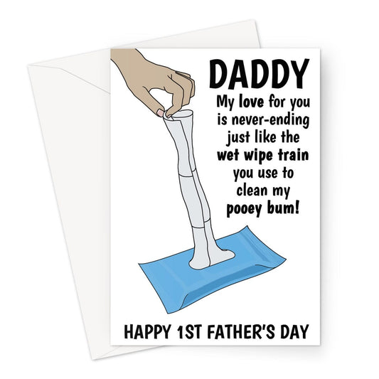 Happy 1st Father's Day Card - Funny Wet Wipe Joke