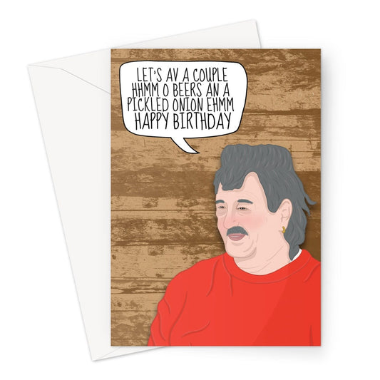  Funny Gerald Cooper birthday card inspired by Clarkson's Farm season 2. Beer and pickled onion joke.