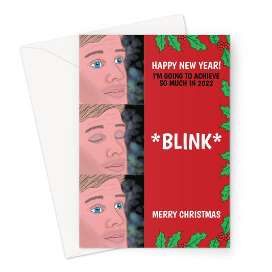 Merry Christmas Card - Funny Blink Meme - A5 Greeting Card
