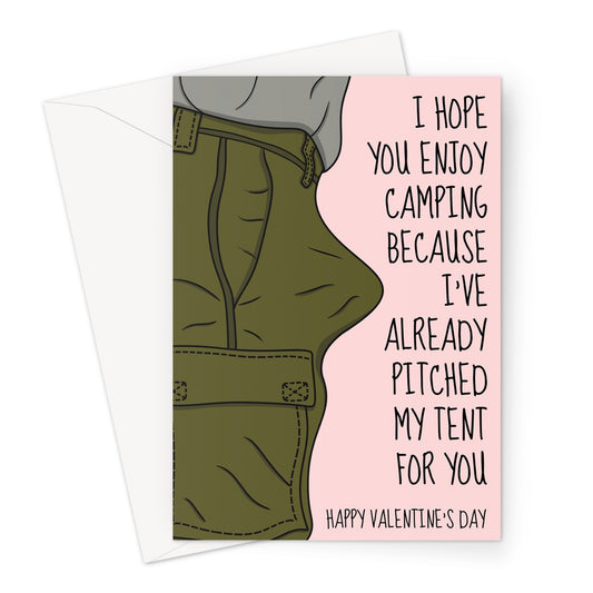 A funny and rude Valentine's Day card for her, camping themed.