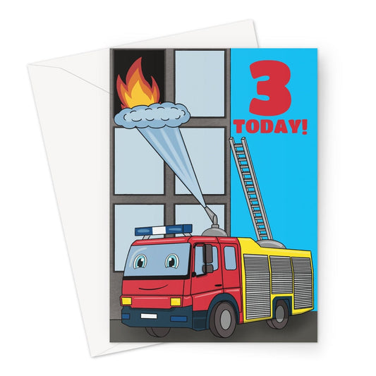 Age 3 fire engine birthday card for a boy.