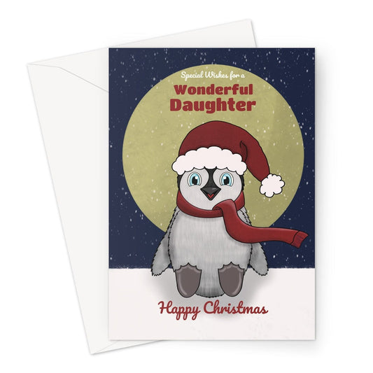 Merry Christmas Card For Daughter -Cute Penguin - A5 Greeting Card
