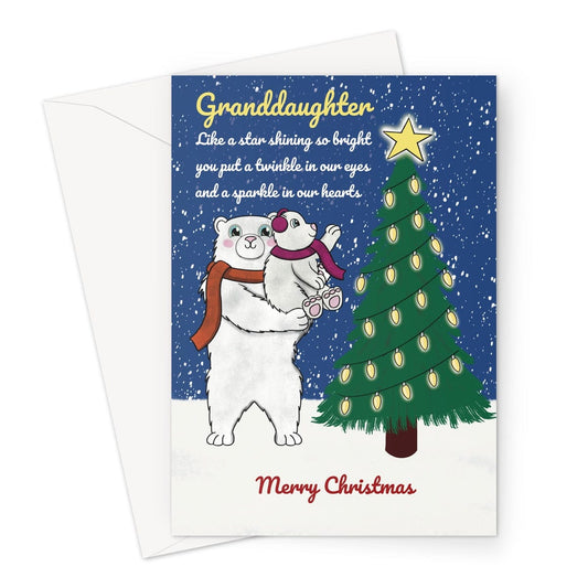 Merry Christmas Card For Granddaughter - Cute Polar Bears - A5 Greeting Card