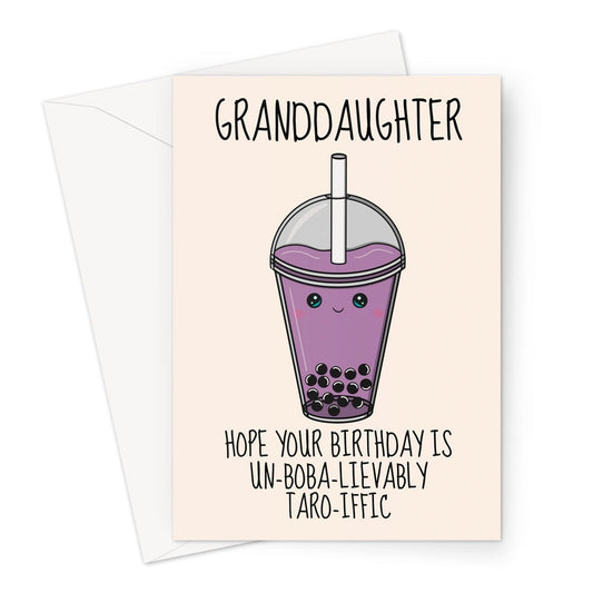 Cute granddaughter birthday card, boba bubble tea