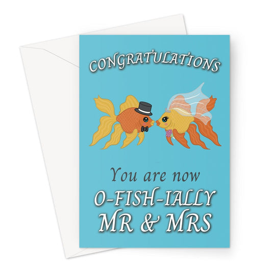 Cute gold fish themed wedding congratulations card. for Mr and Mrs.