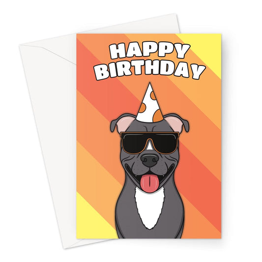 A Staffordshire Bull Terrier Dog birthday card.
