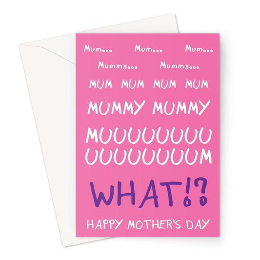 A funny pink Mother's Day card to send from a nagging chiild.
