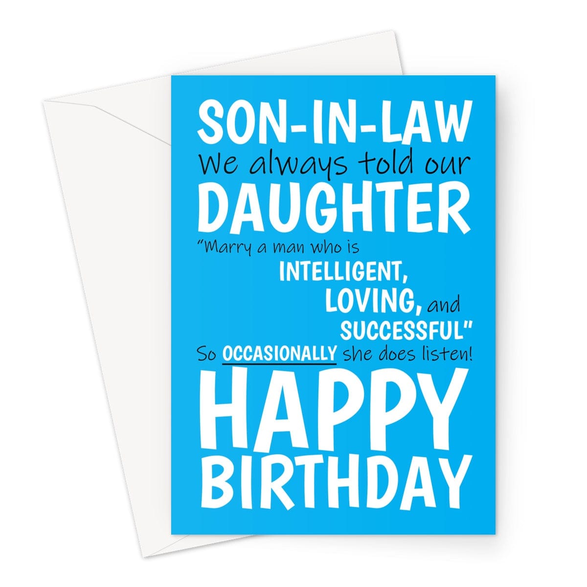 A funny blue birthday card for a son-in-law.
