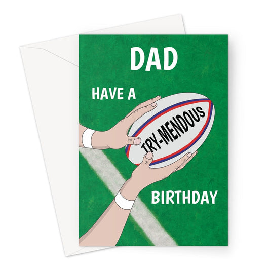 A rugby ball try birthday card for a Dad.