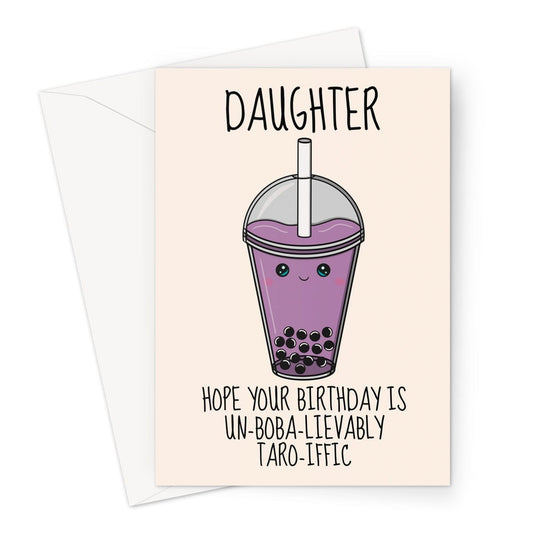 Cute bubble tea birthday card for a Daughter