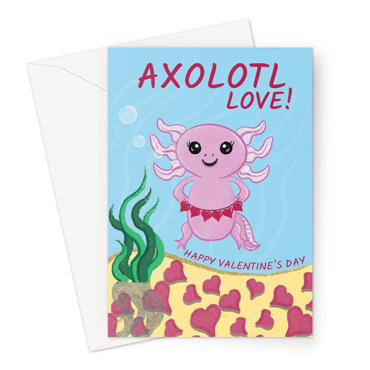 Cute Axolotl Valentine's Day Card - That's A Lot Of Love Greeting Card