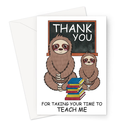 Thank you teacher card with two cute sloths.
