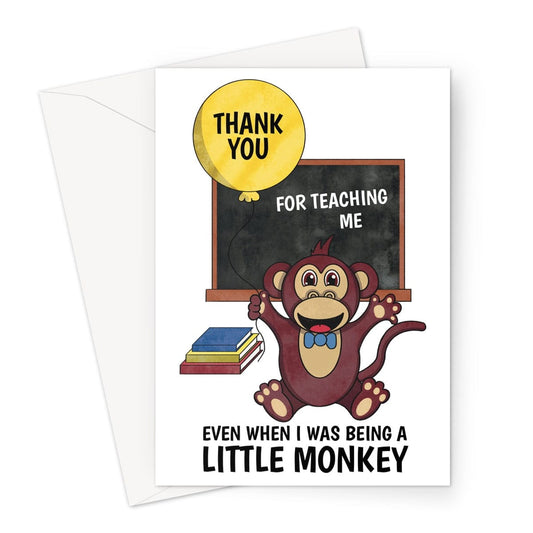 Thank you teacher card from a little boy monkey.