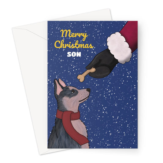 Merry Christmas Card For Son - Blue Heeler Dog - A5 Greeting Card