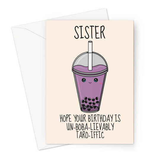 Bubble tea birthday card for Sister