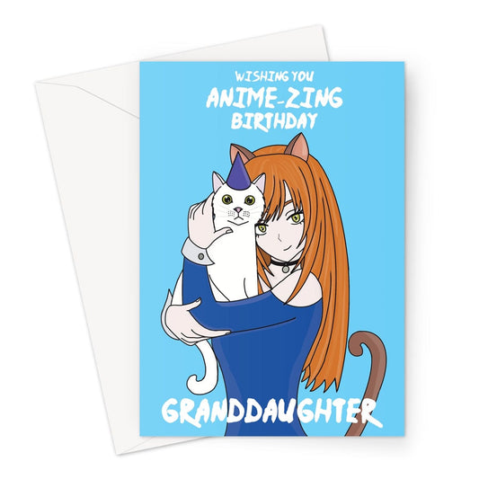 Happy Birthday Card For Granddaughter - Anime & Manga Cat Girl - A5 Greetings Card
