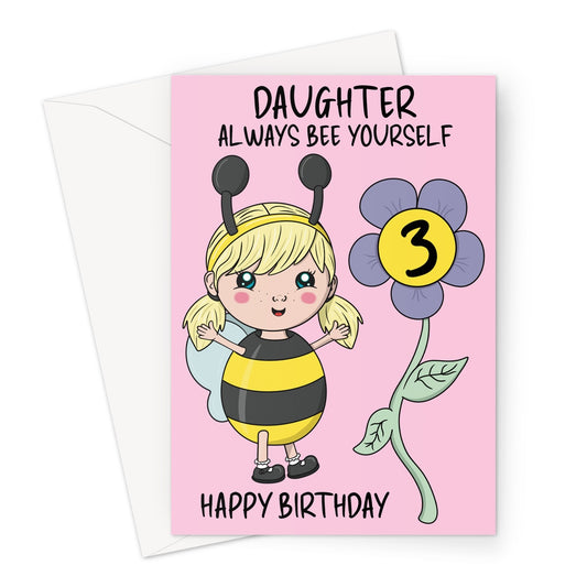 Cute Bumble Bee 3rd Birthday Card For Daughter