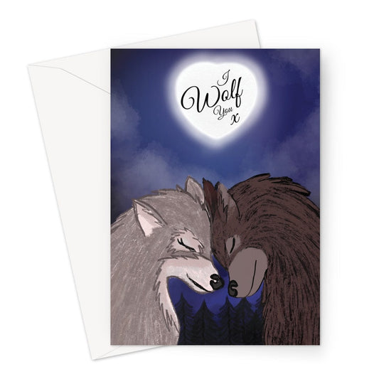 Happy Valentine's Day Card - I Wolf You Moonlit Sky - A5 Greeting Card