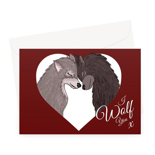 I wolf you Valentine's or Anniversary card with two cute wolves in a love heart.
