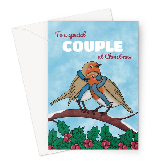 Merry Christmas Card For Couple - Male Robins - A5 Greeting Card
