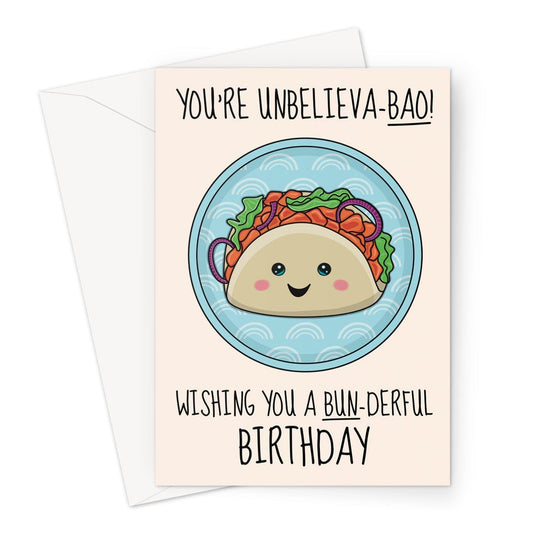Cute bao bun birthday card for an Asian food lover.