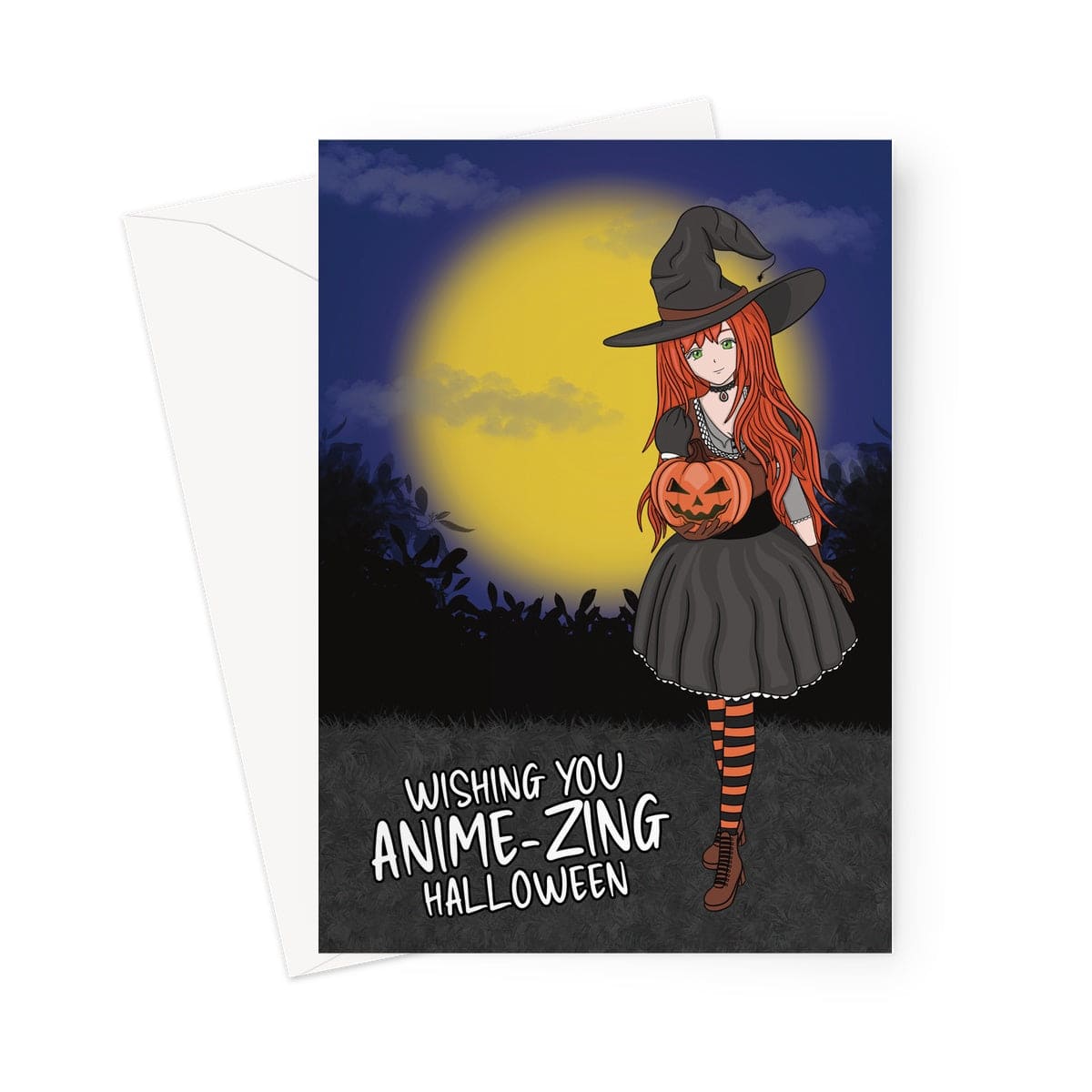 Happy Halloween card - Cute Anime Witch Girl