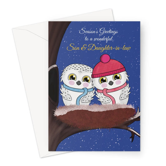 Merry Christmas Card For Son and Daughter-In-Law  - Owls - A5 Greeting Card