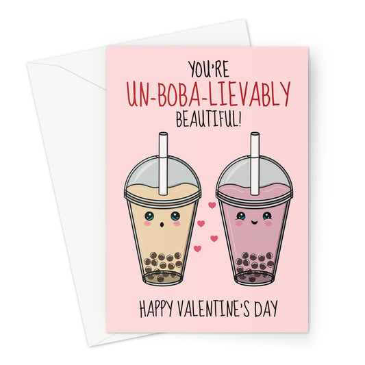 A cute Boba Tea themed Valentine's Day Card