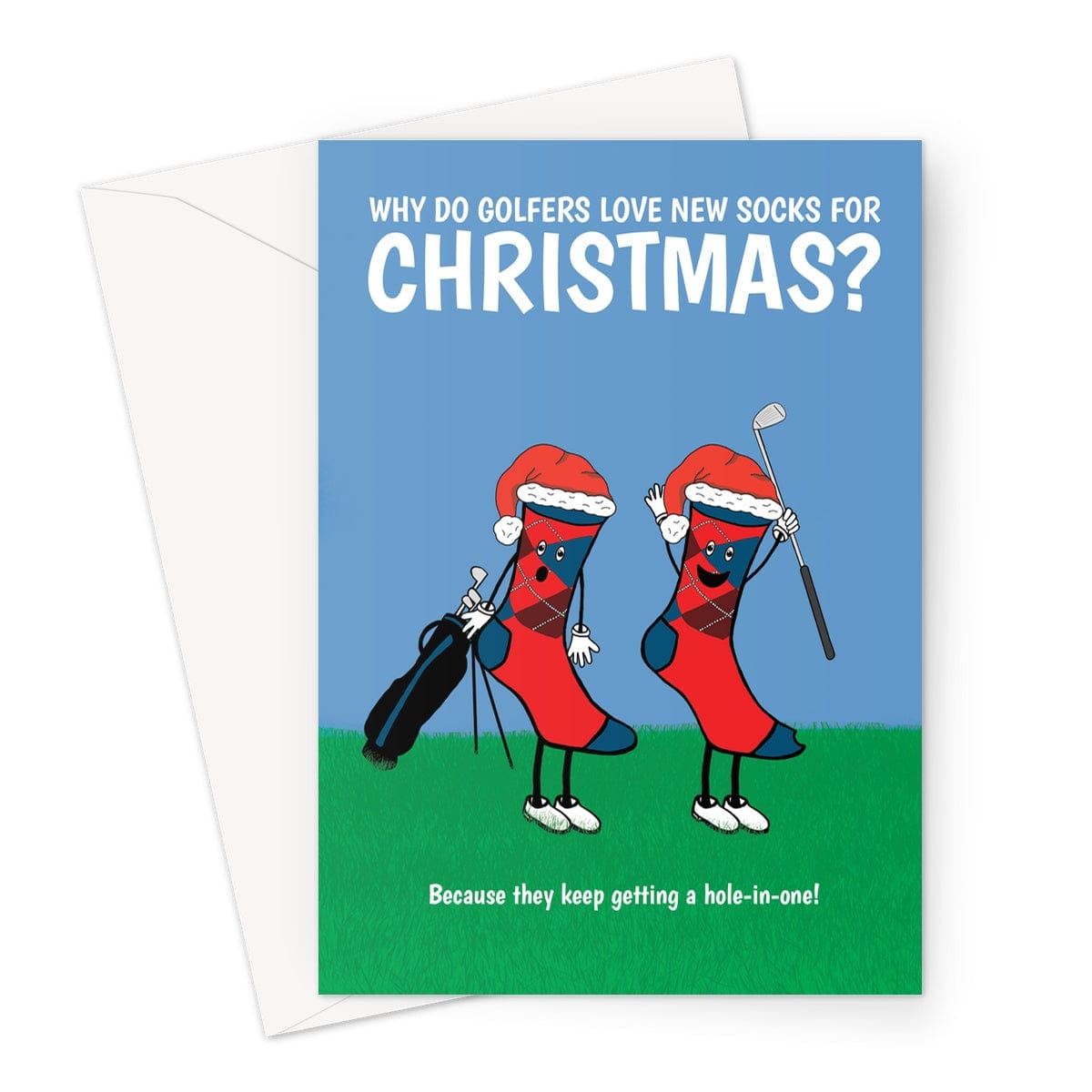 Merry Christmas Card - Funny Golf Socks Joke - Hole In One - A5 Greeting Card Cupsie's Creations