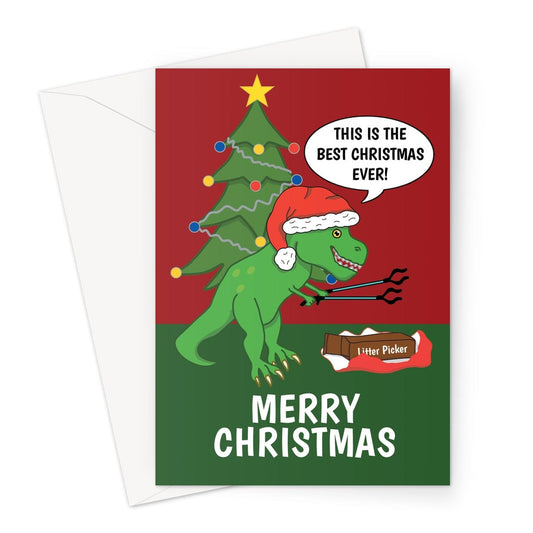 Merry Christmas Card - Funny Best Christmas Ever T-Rex Dinosaur Joke - A5 Greeting Card