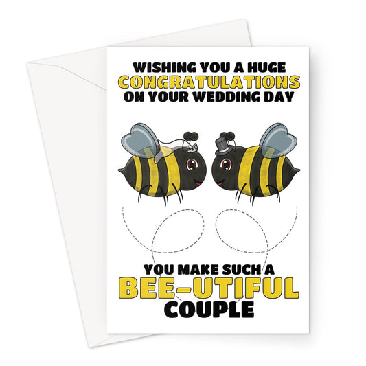 Wedding Congratulations Card - Mr & Mrs Bumble Bee Pun - A5 Greeting Card
