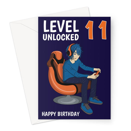 Level Unlocked 11, 11th Birthday card for a video gaming boy.