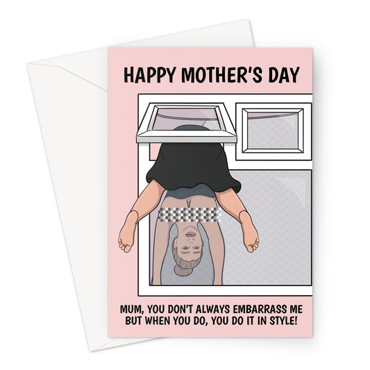 Woman falling through window Mother's Day Card